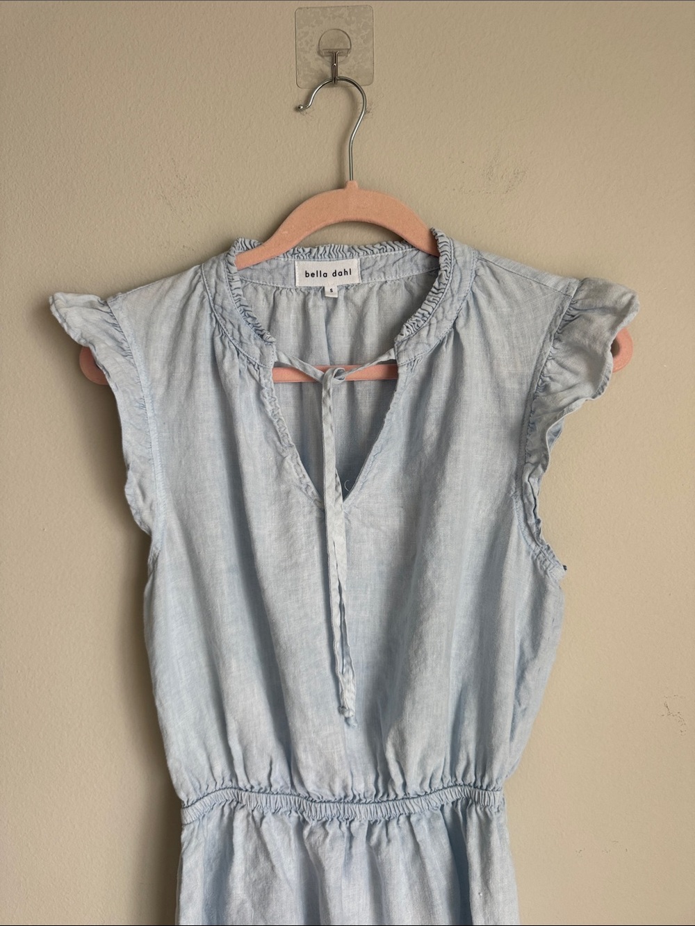 Bella Dahl 100% Linen Ruffle Hem Mini Dress Light Blue Size S - Picture 5 of 12